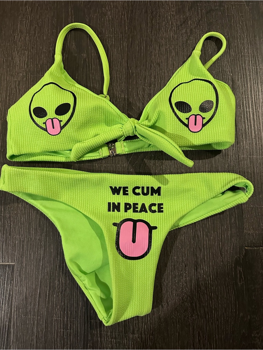 Neon Green Alien Print Bikini Set - Picture 2 of 3